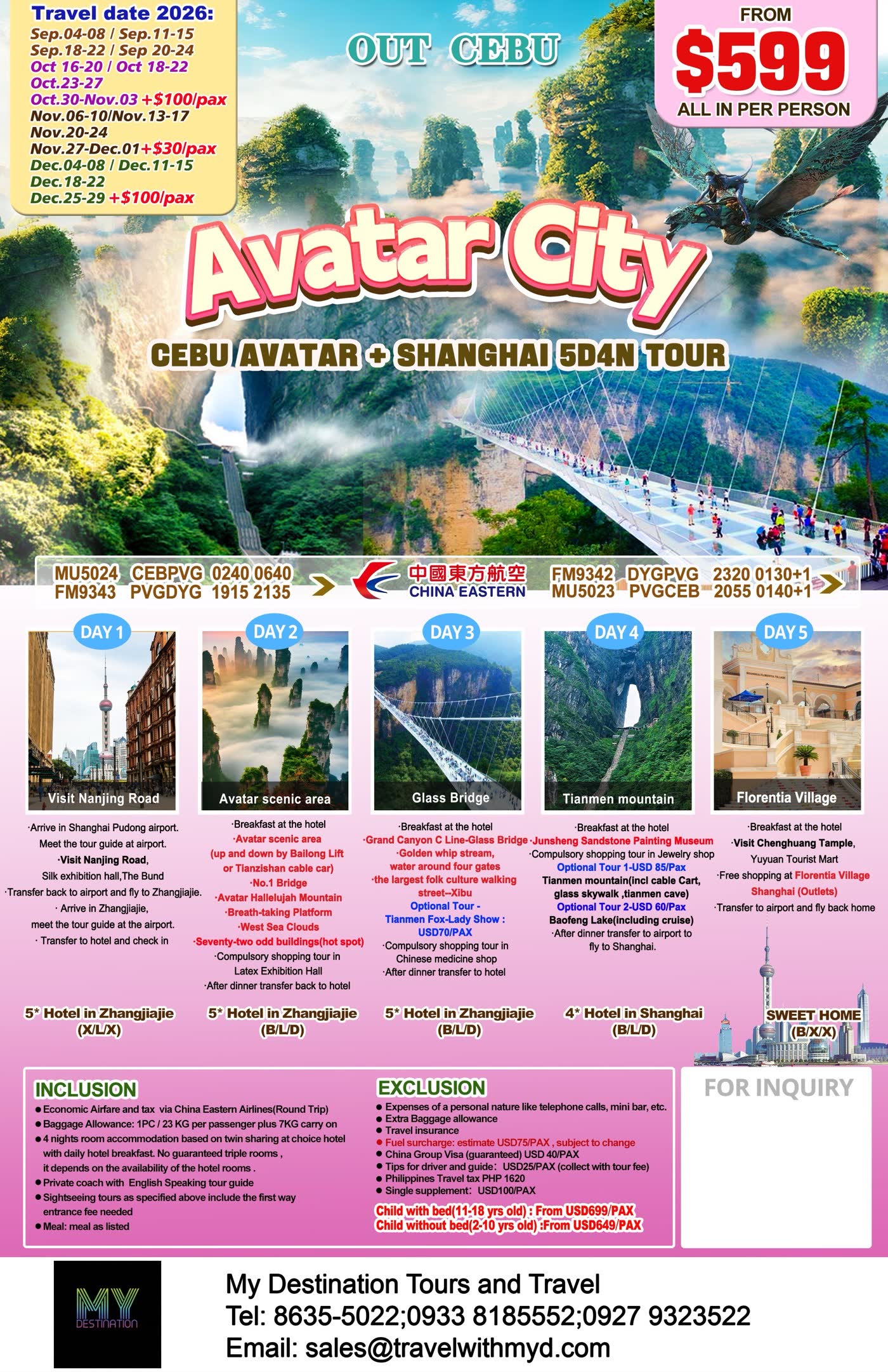 Avatar City — Zhangjiajie + Shanghai 5D4N via China Eastern