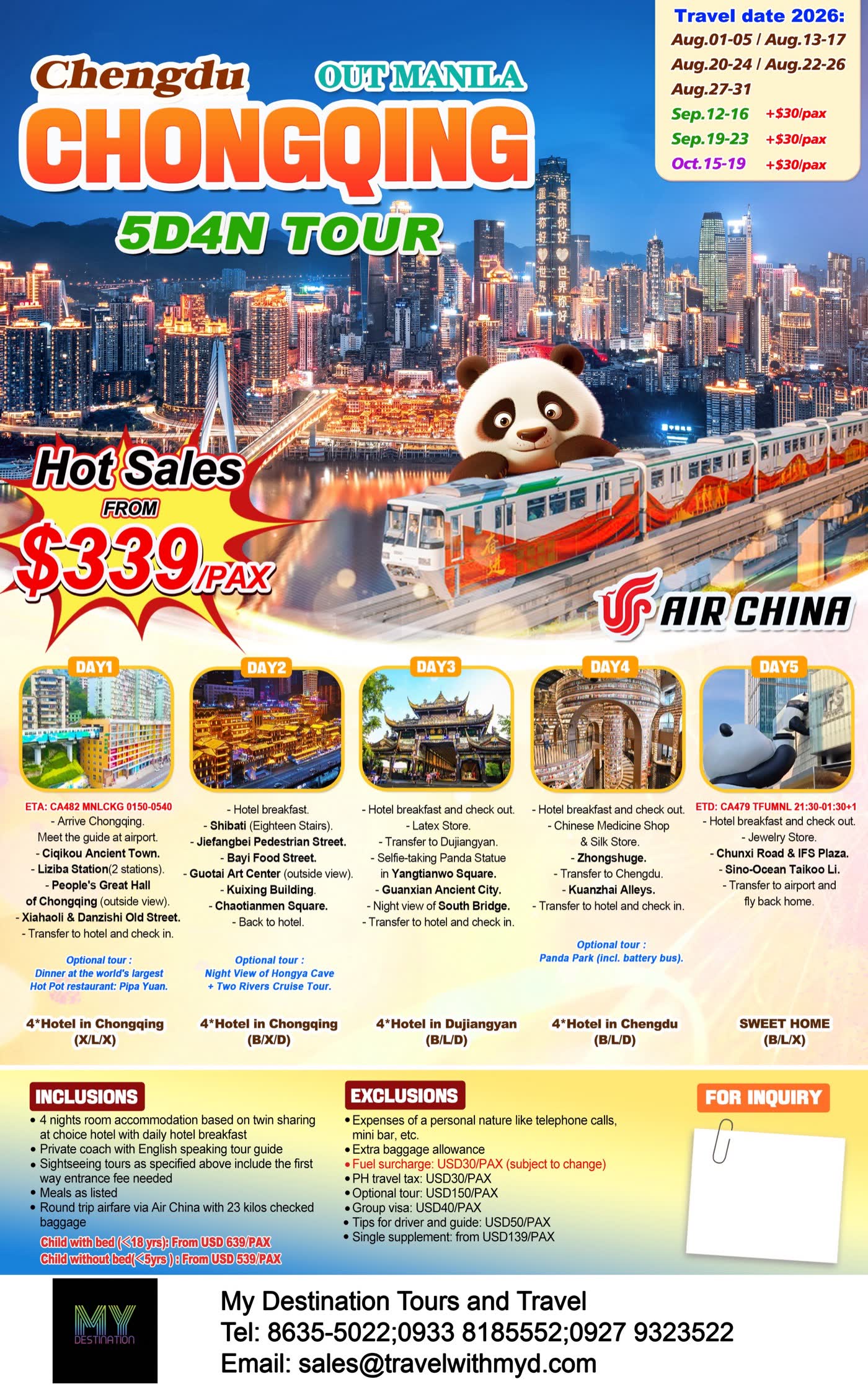 Chongqing & Chengdu 5D4N Hot Sale via Air China