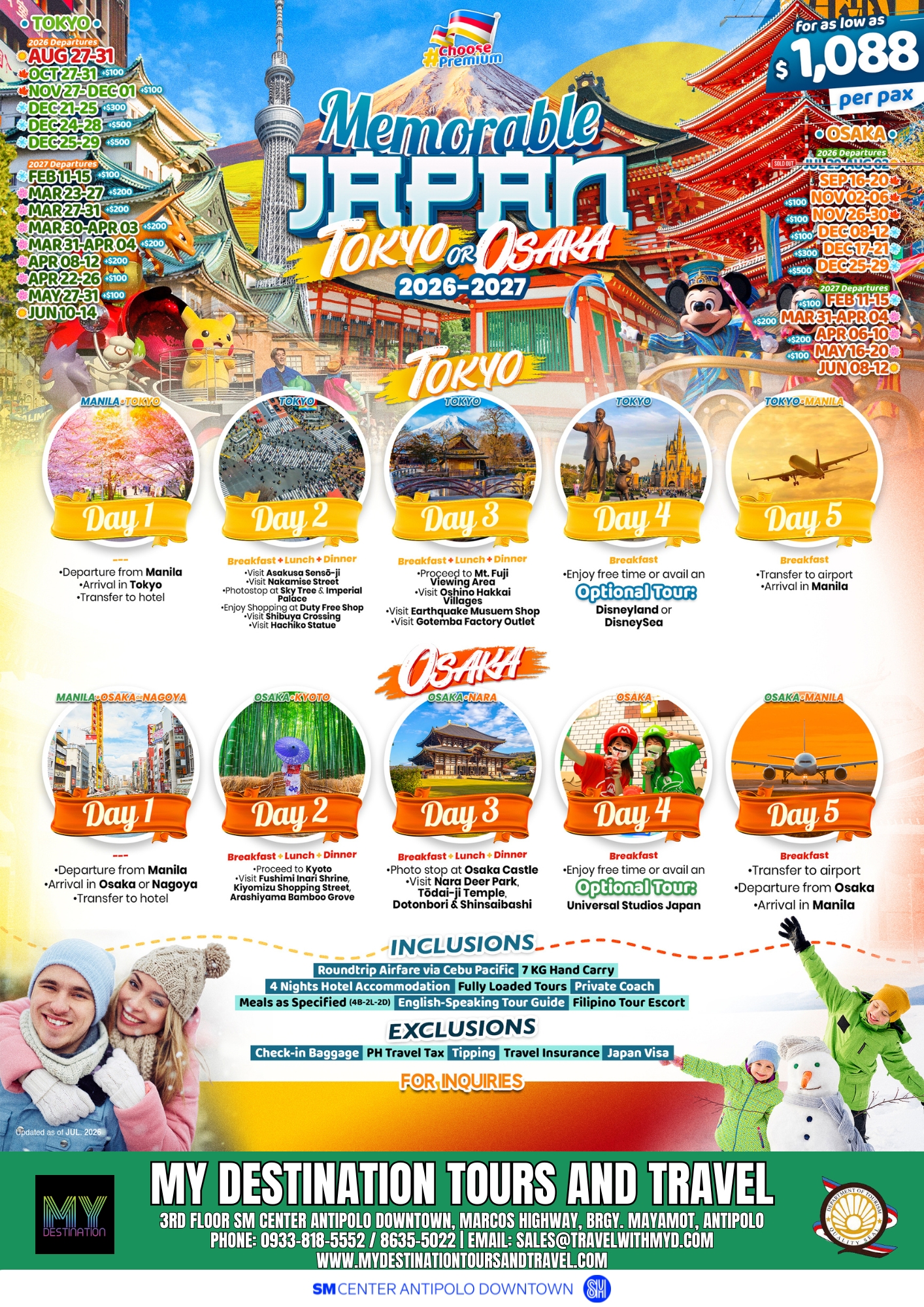 Memorable Japan — Tokyo or Osaka 2026-2027 Package Flyer
