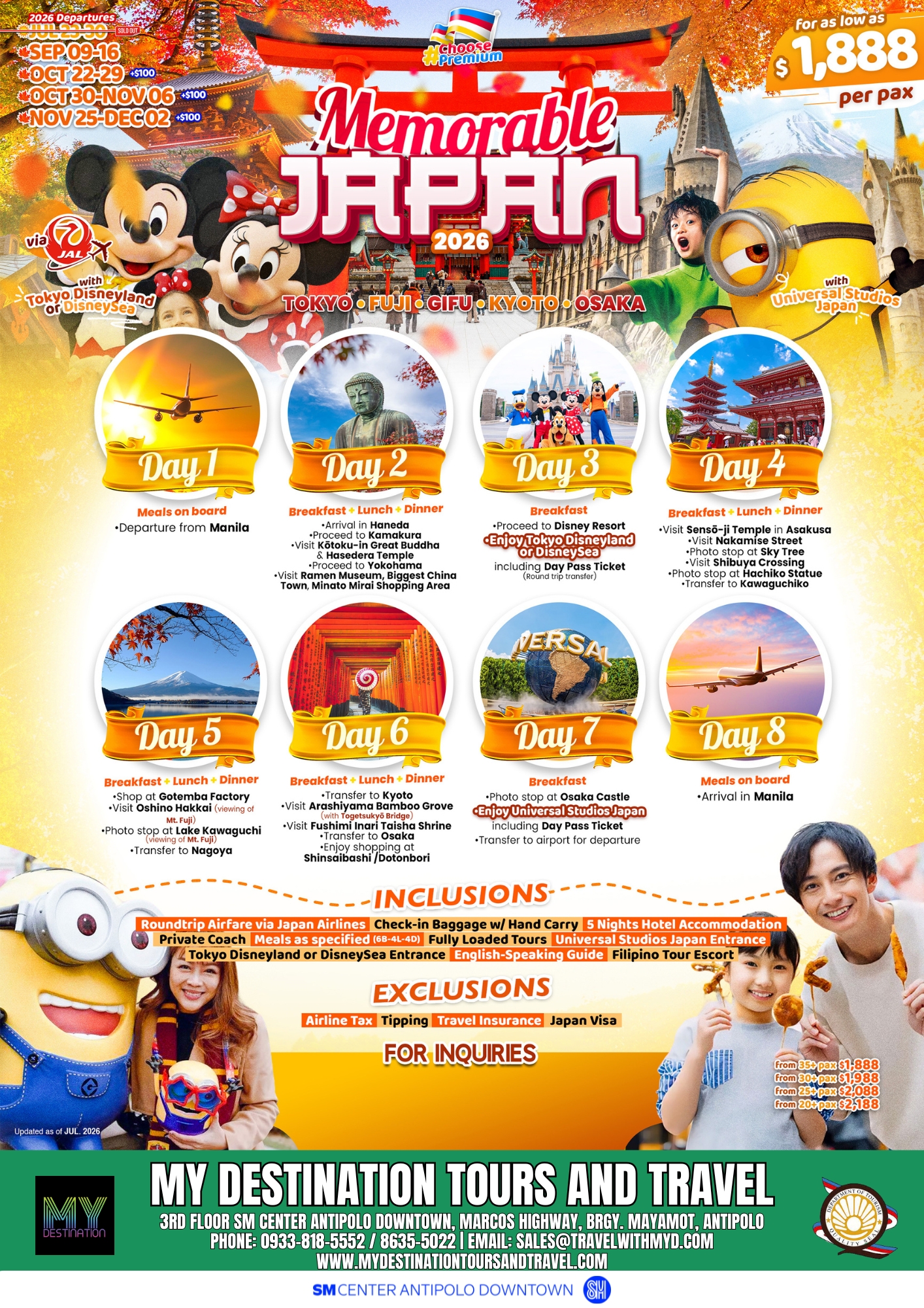 Memorable Japan — Tokyo to Osaka (via JAL) 2026 Package Flyer