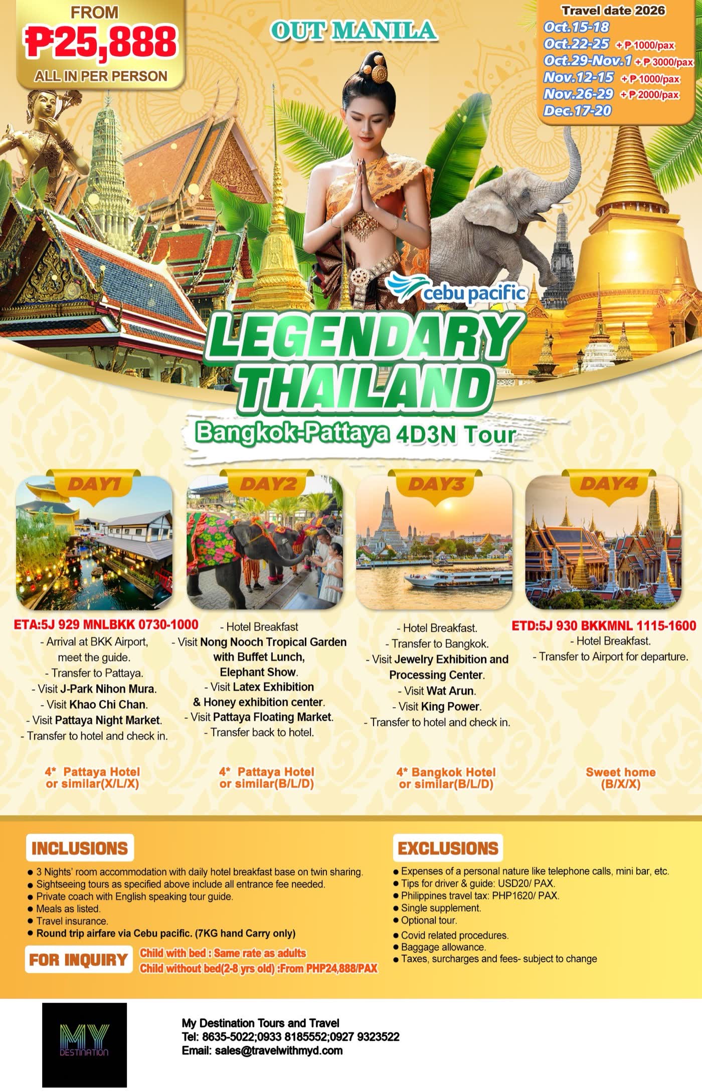 Legendary Thailand — Bangkok & Pattaya 4D3N via Cebu Pacific