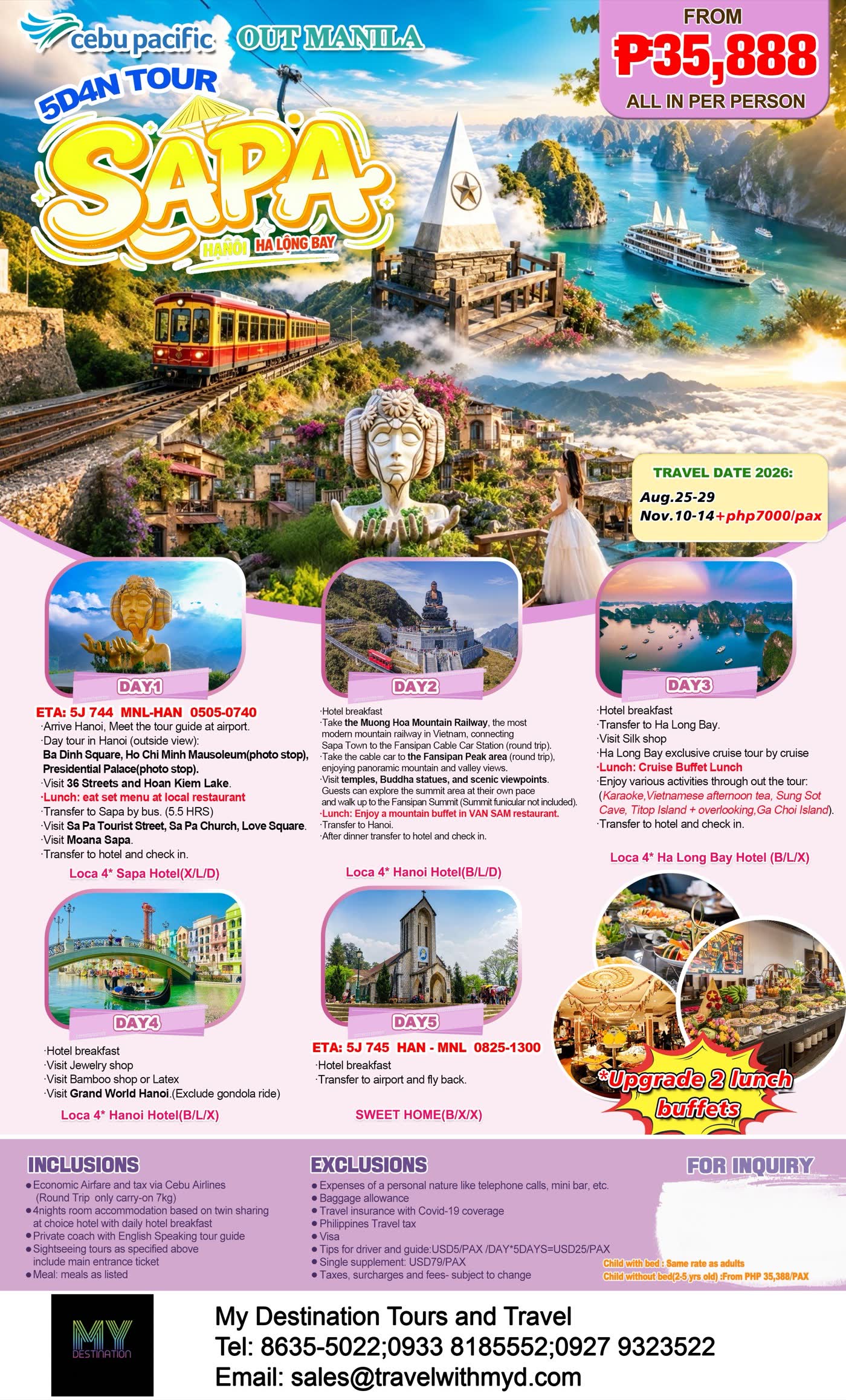 Sapa, Hanoi & Ha Long Bay 5D4N via Cebu Pacific