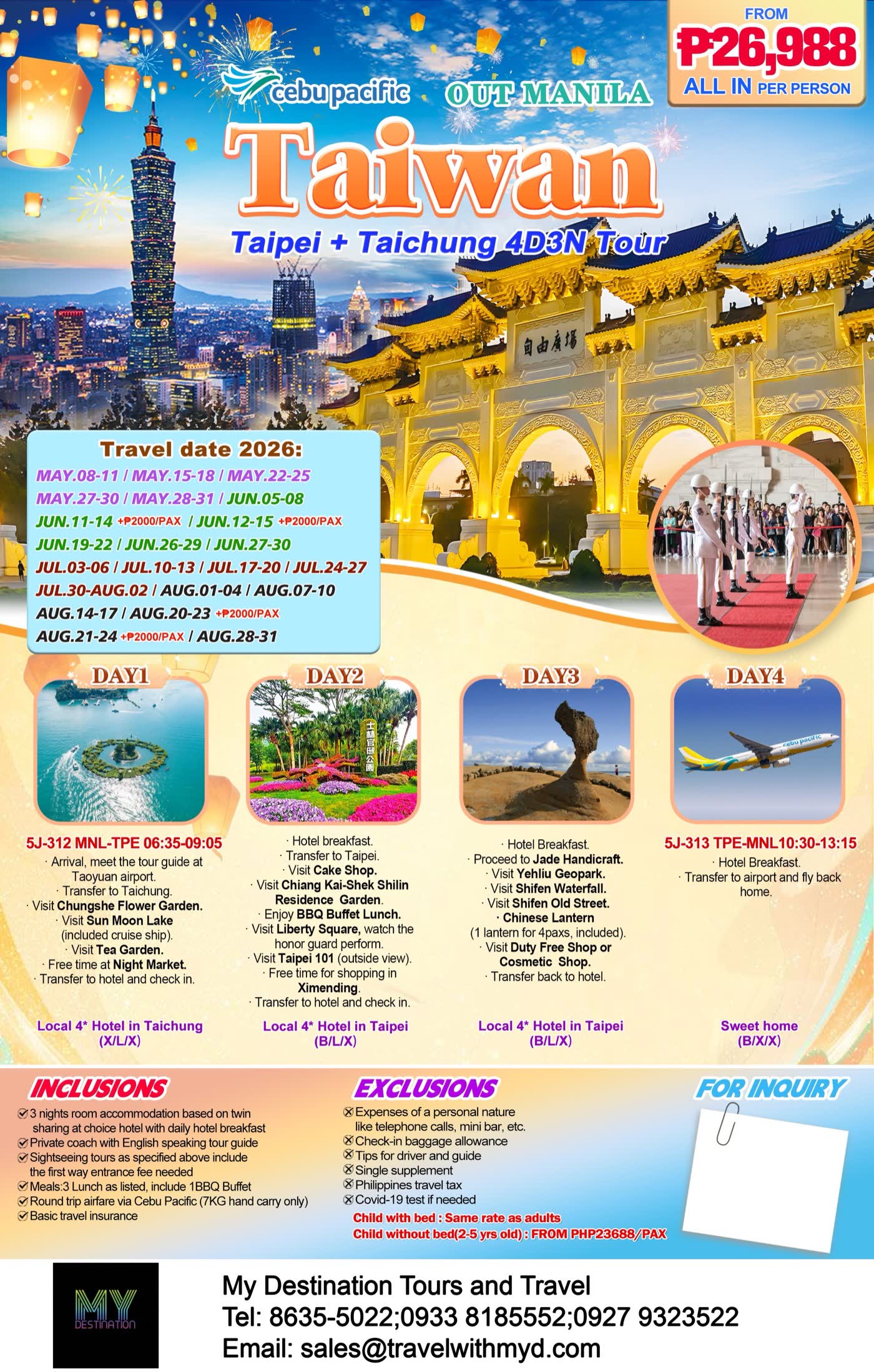 Taiwan — Taipei & Taichung 4D3N via Cebu Pacific